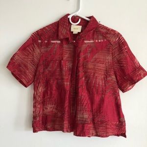Anthropologie Maeve Maroon Sheer Hawaiian Top